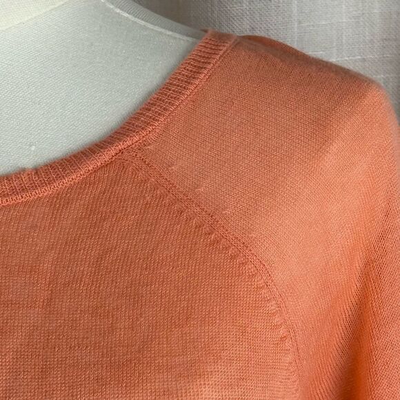 Sheer Peach Linen Blend Sweater w/ Back Buttons Chic Layering - Picture 7 of 16